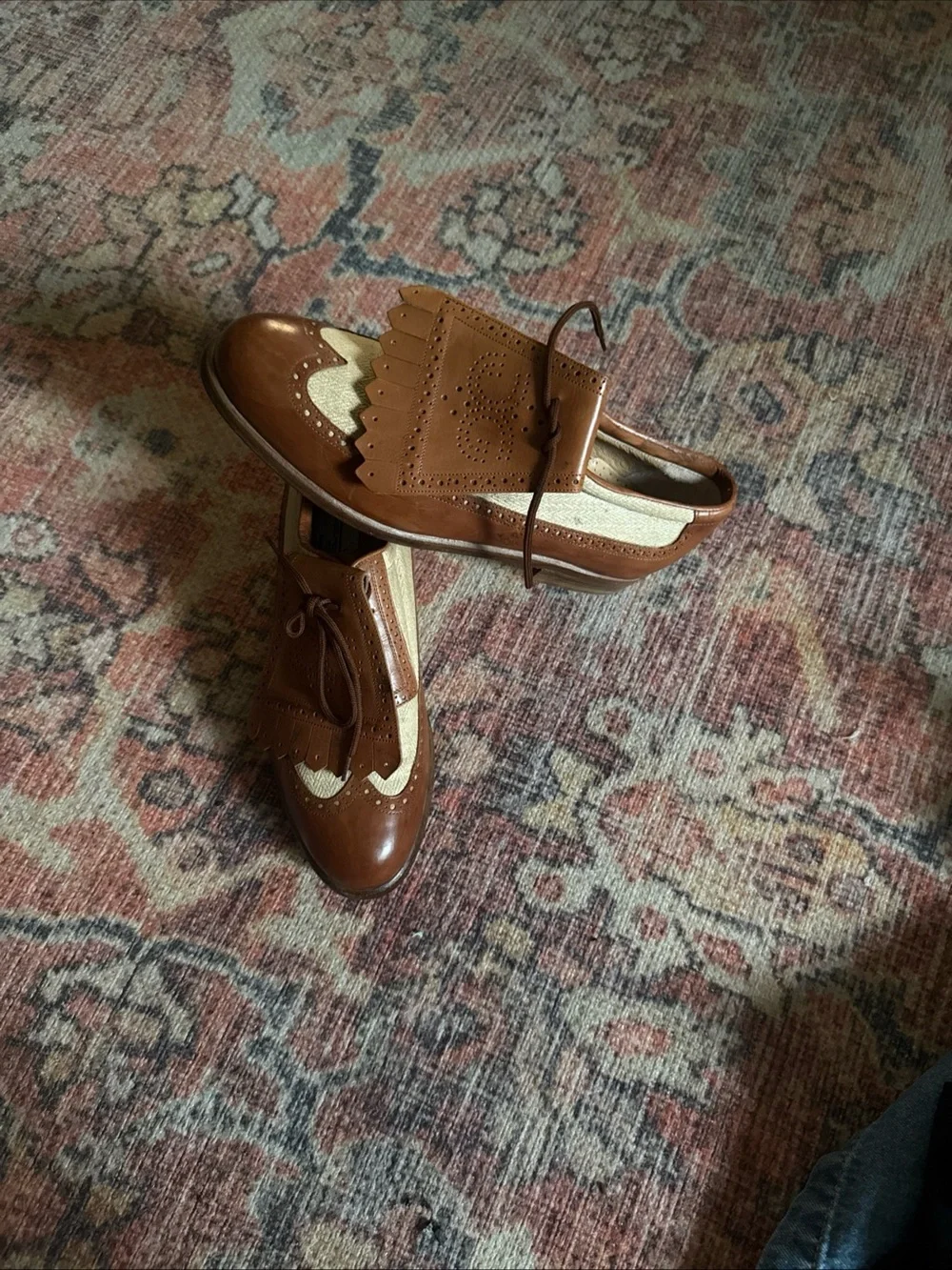 Walter Genuin Brown and Cream Leather Wingtip Loafers vintage
